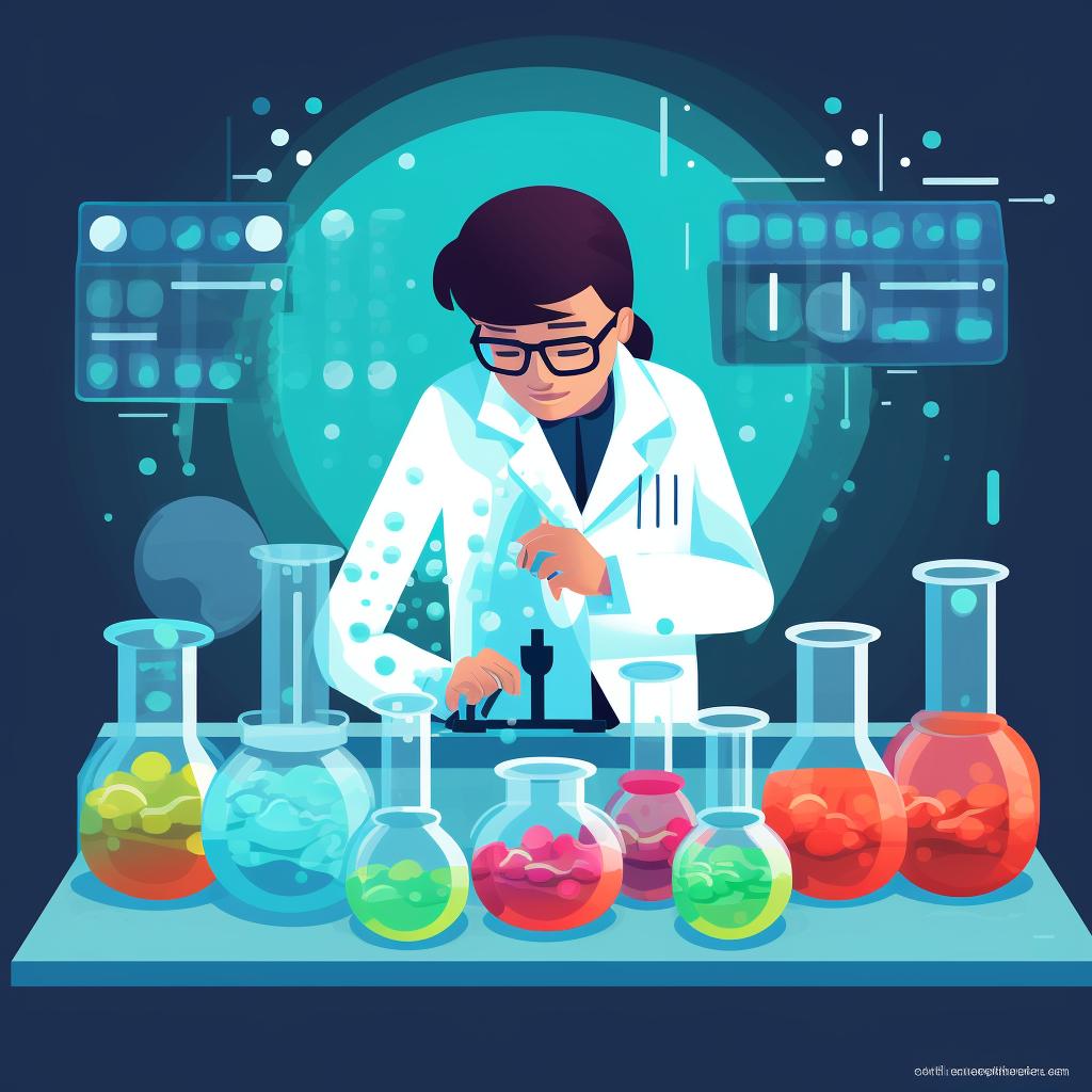 A scientist mixing different colored tokens in a lab